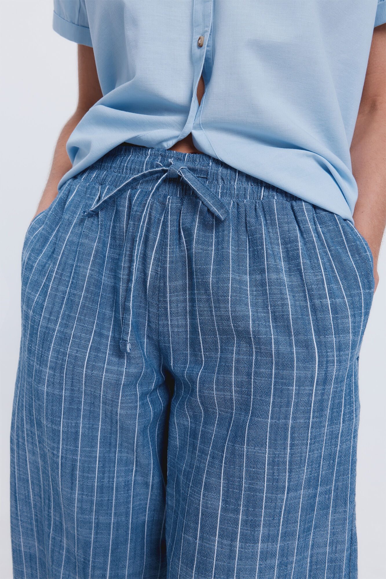 Milano Pantal&oacute;n tobillero lino Azul
