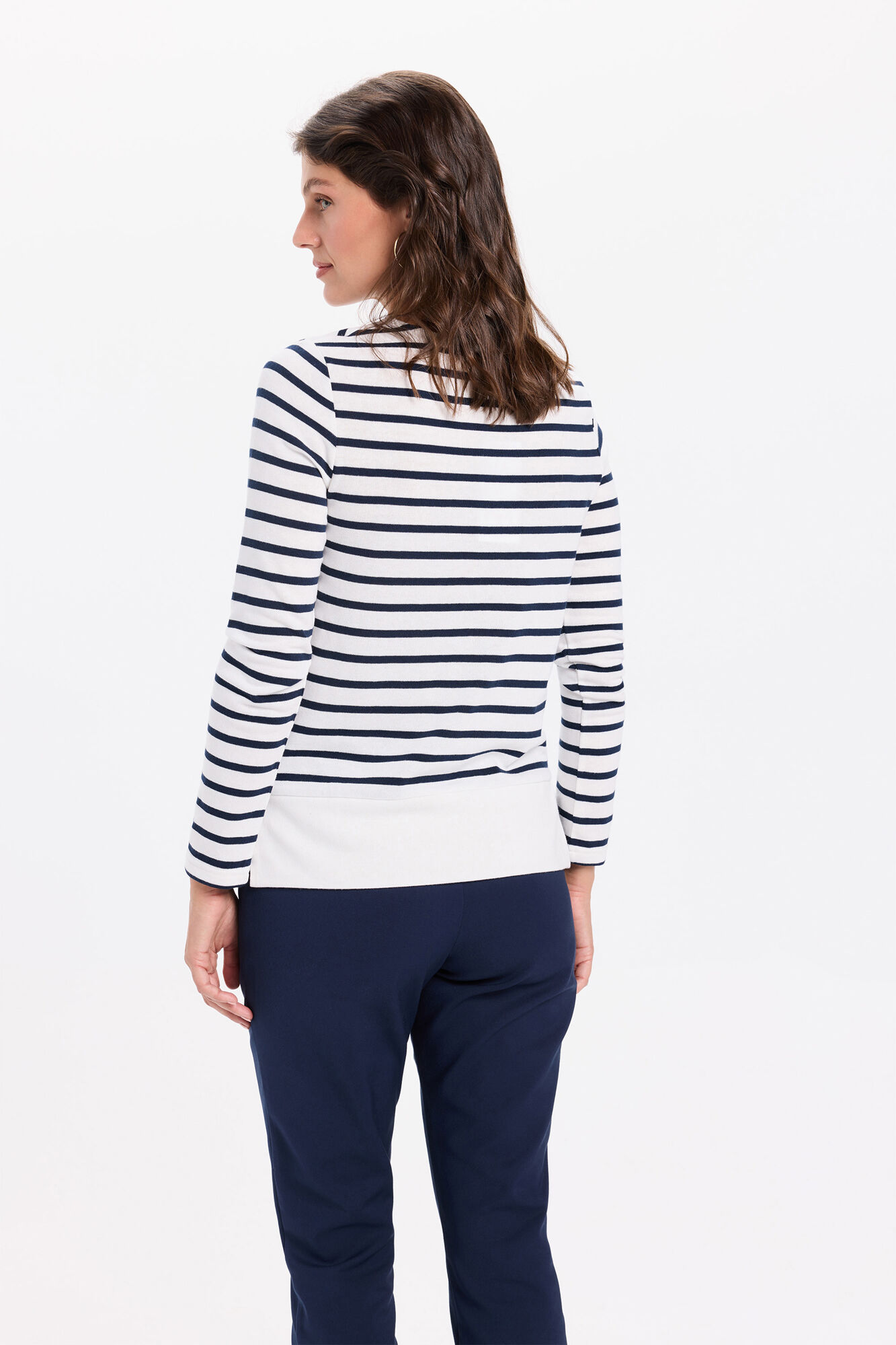 Milano playera de manga larga de algod&oacute;n grueso a rayas natural