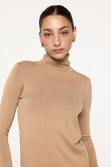 Fifty Outlet Suéter básico cuello cisne entallado Beige/Camel