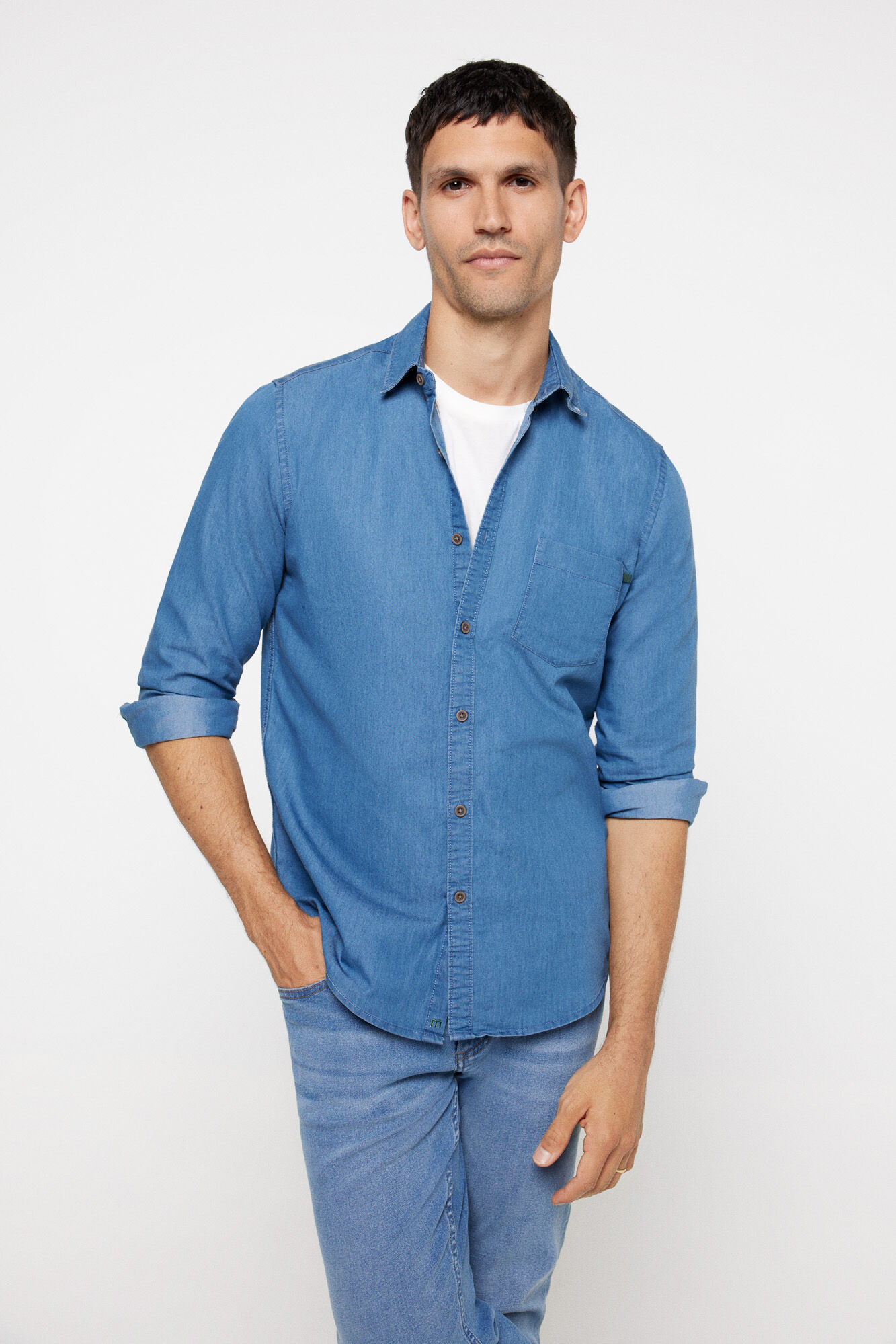 milano Camisa Denim Bolsillo Azul Claro