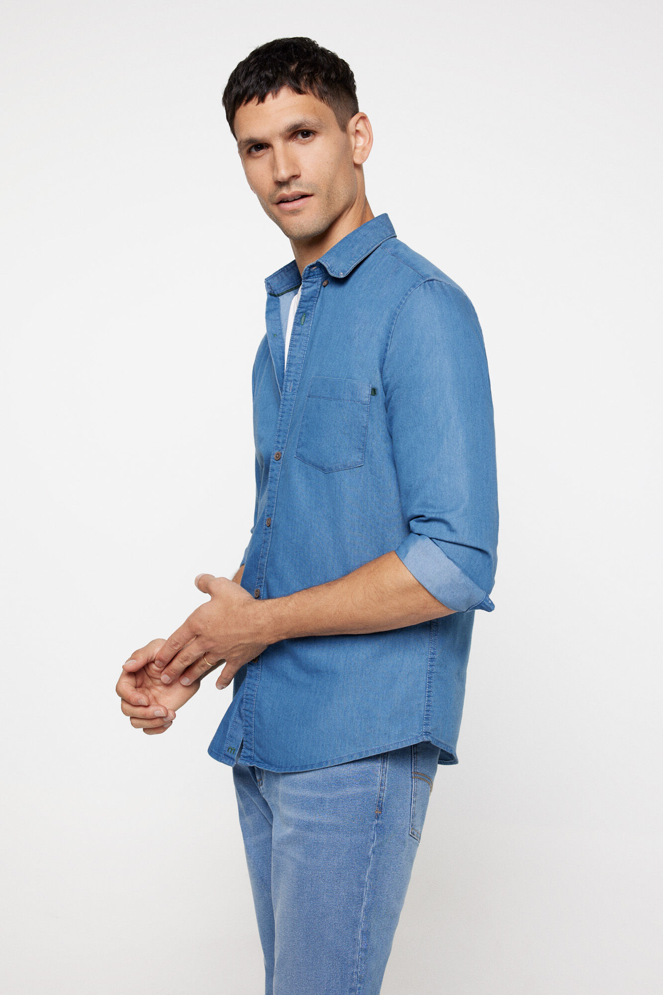 milano Camisa Denim Bolsillo Azul Claro