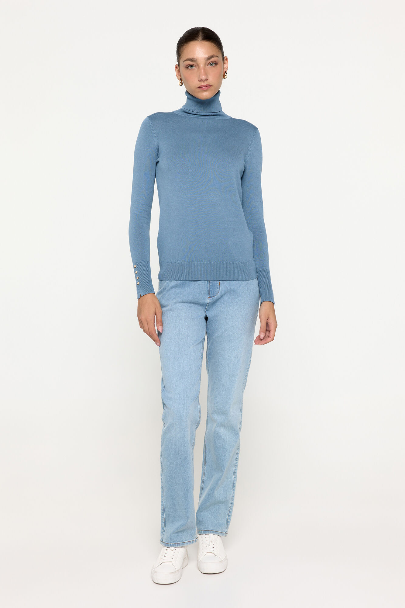 Milano Jersey b&aacute;sico cuello cisne entallado Azul