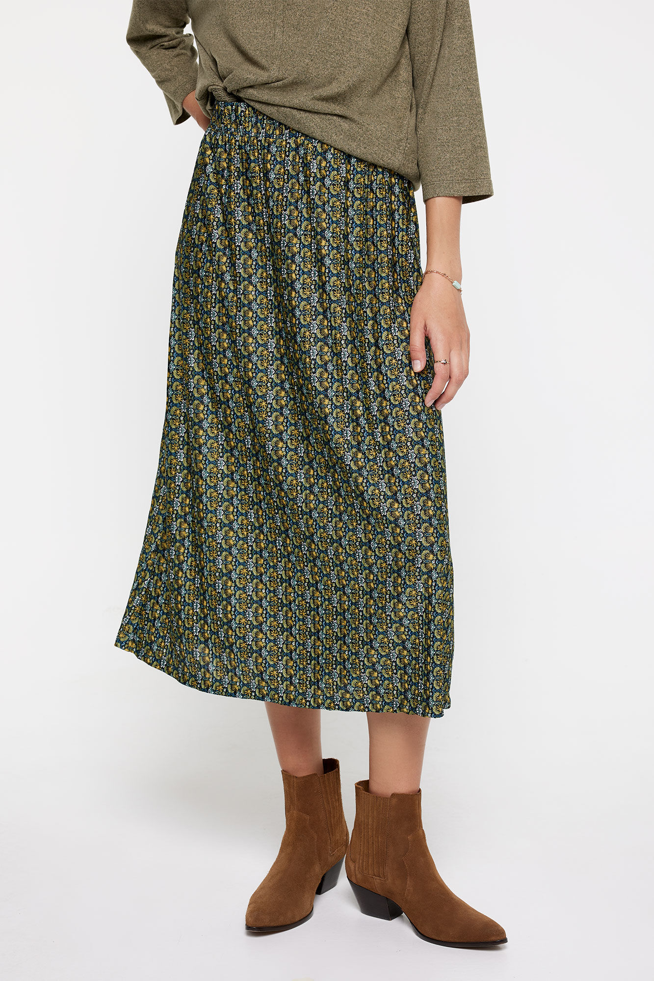 milano Falda Plisada Estampada Verde