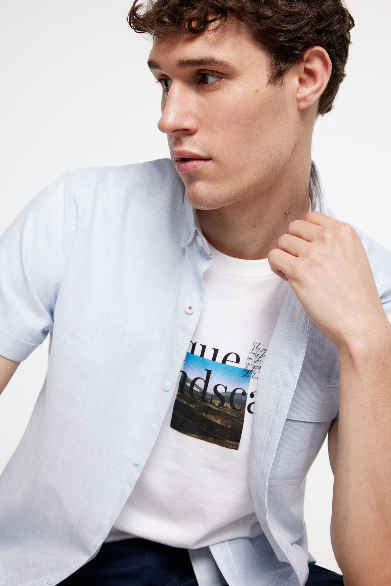 Milano Camisa rayas aspecto lino. Azul