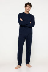 Fifty Outlet Pijama larga single jersey monocolor Navy