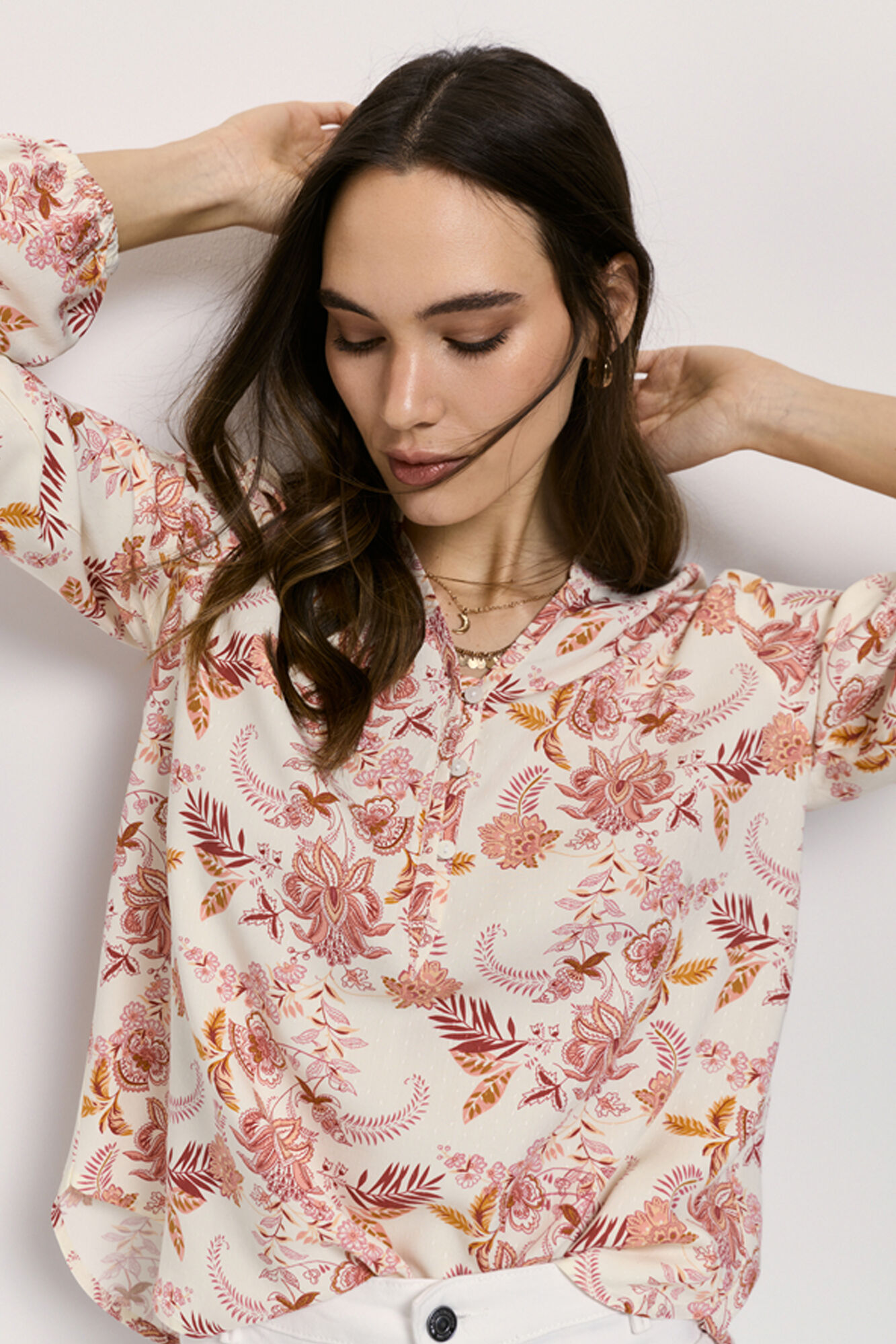 Milano Blusa estampada con escote Rosa