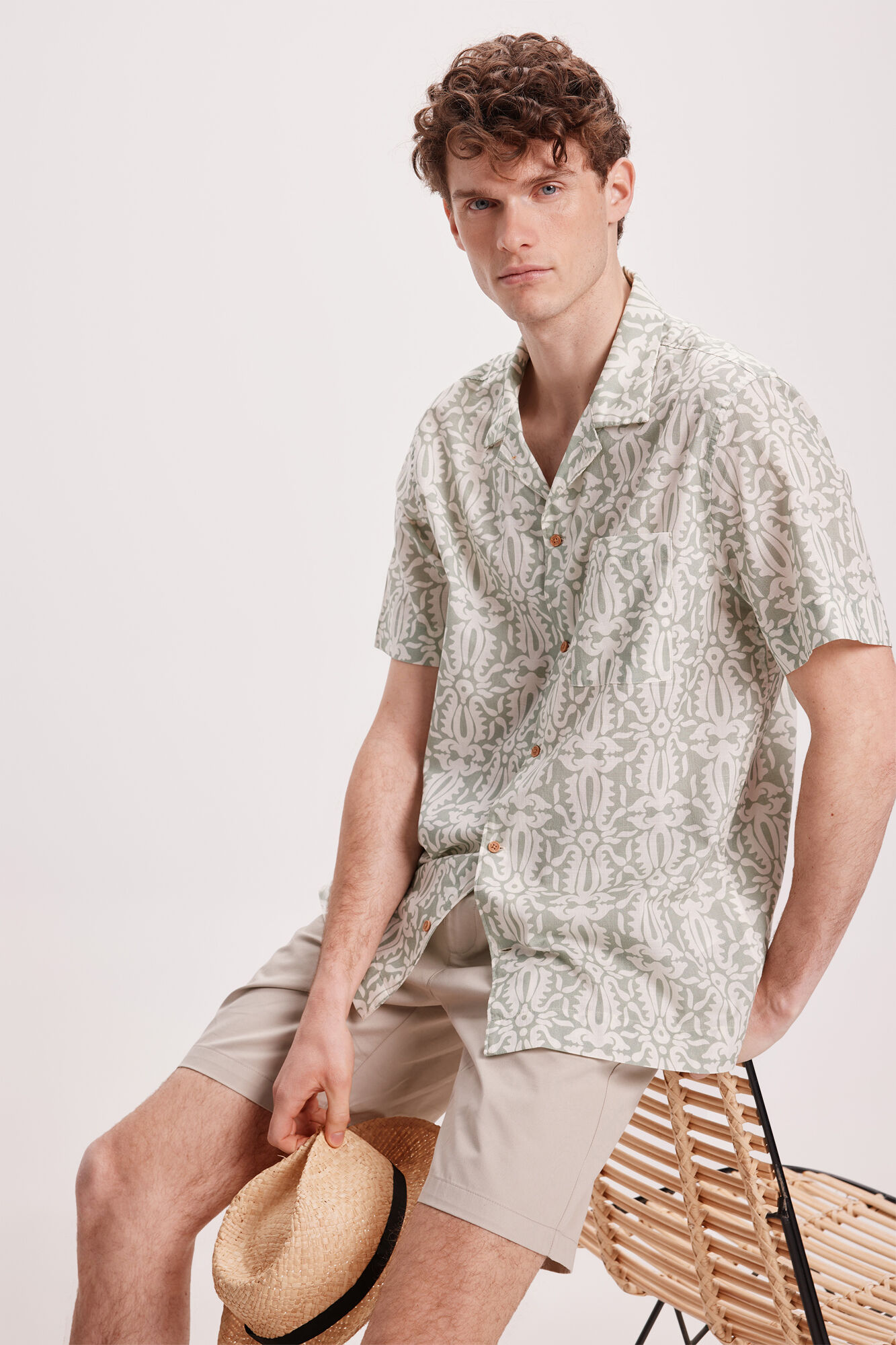 Milano Camisa Lino Estampada Verde