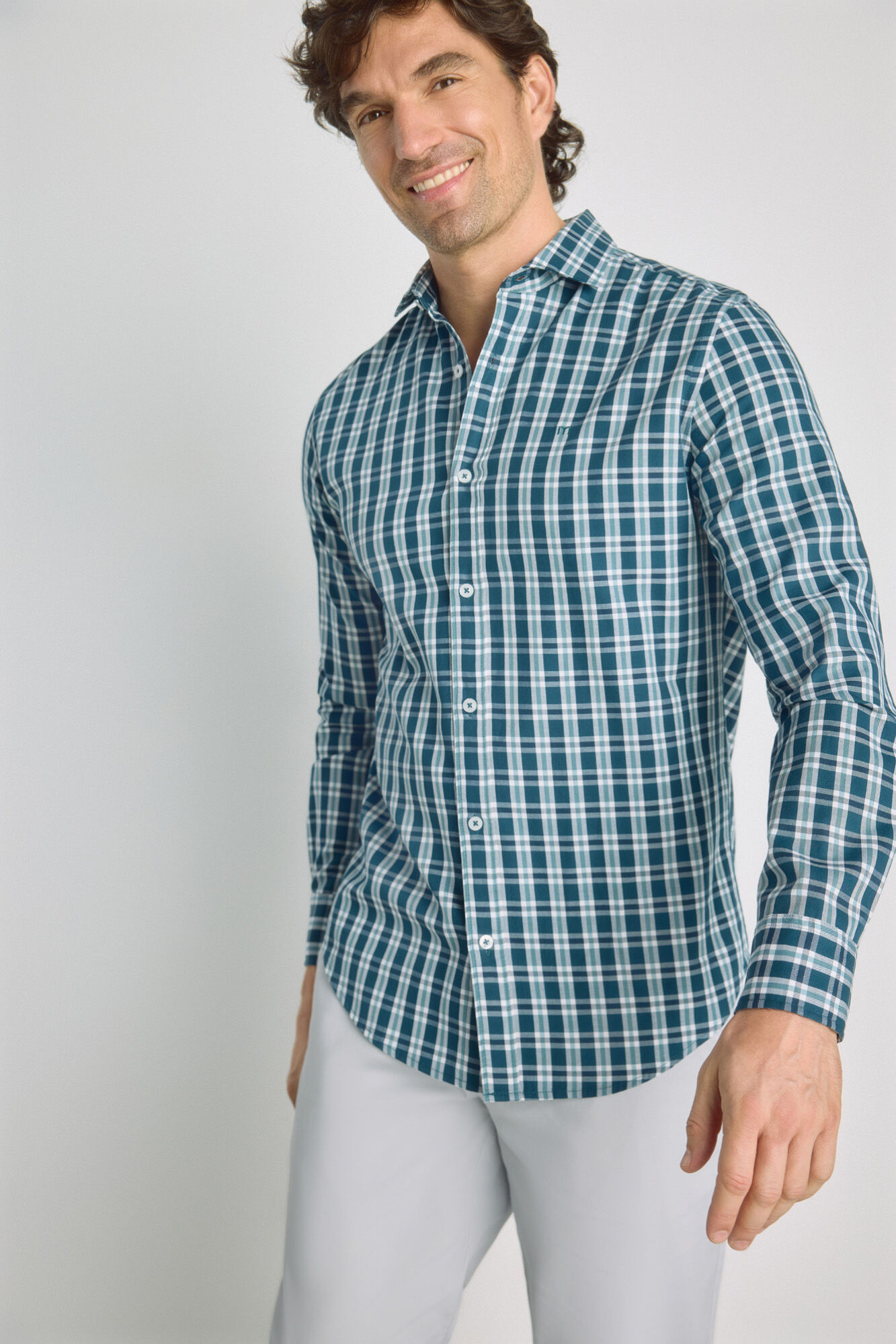 Milano Camisa de cuadros manga larga Azul turquesa
