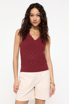 Fifty Outlet Top de tirantes tricot calado Rojo/Coral