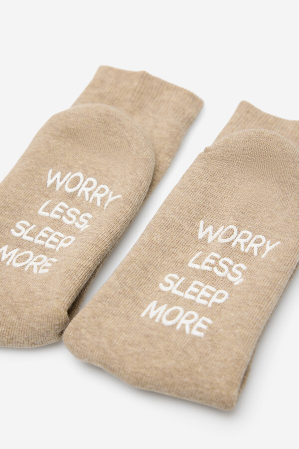 Milano Calcetines gorditos con frase Beige/Camel