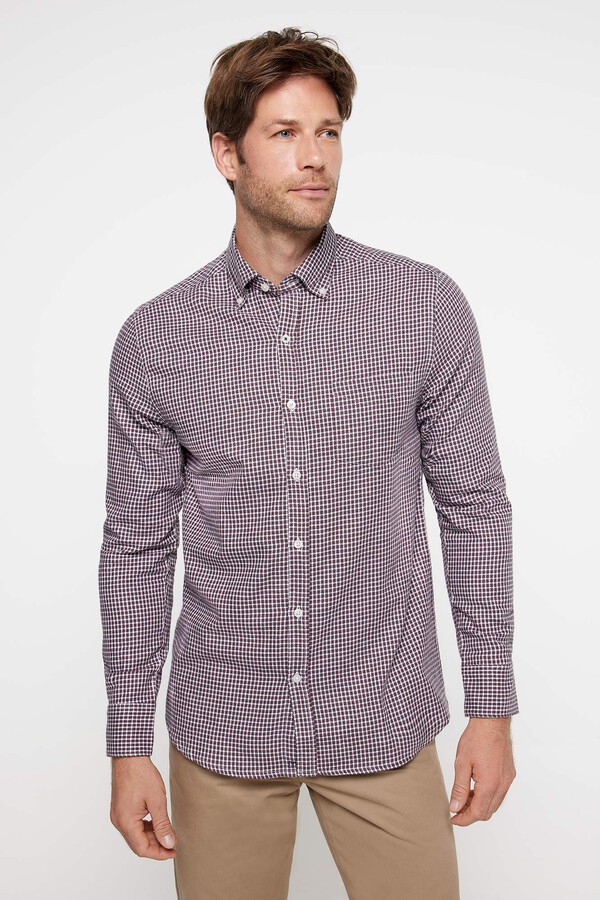 Fifty Outlet Camisa Twill Cuadros Granate