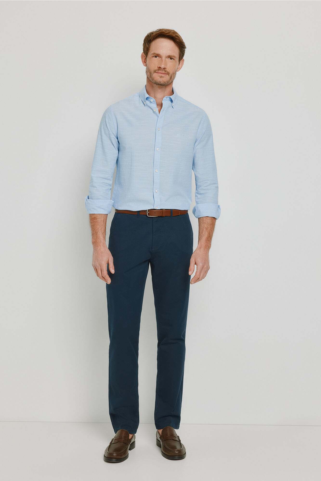 Milano Camisa lisa de manga larga Azul Claro