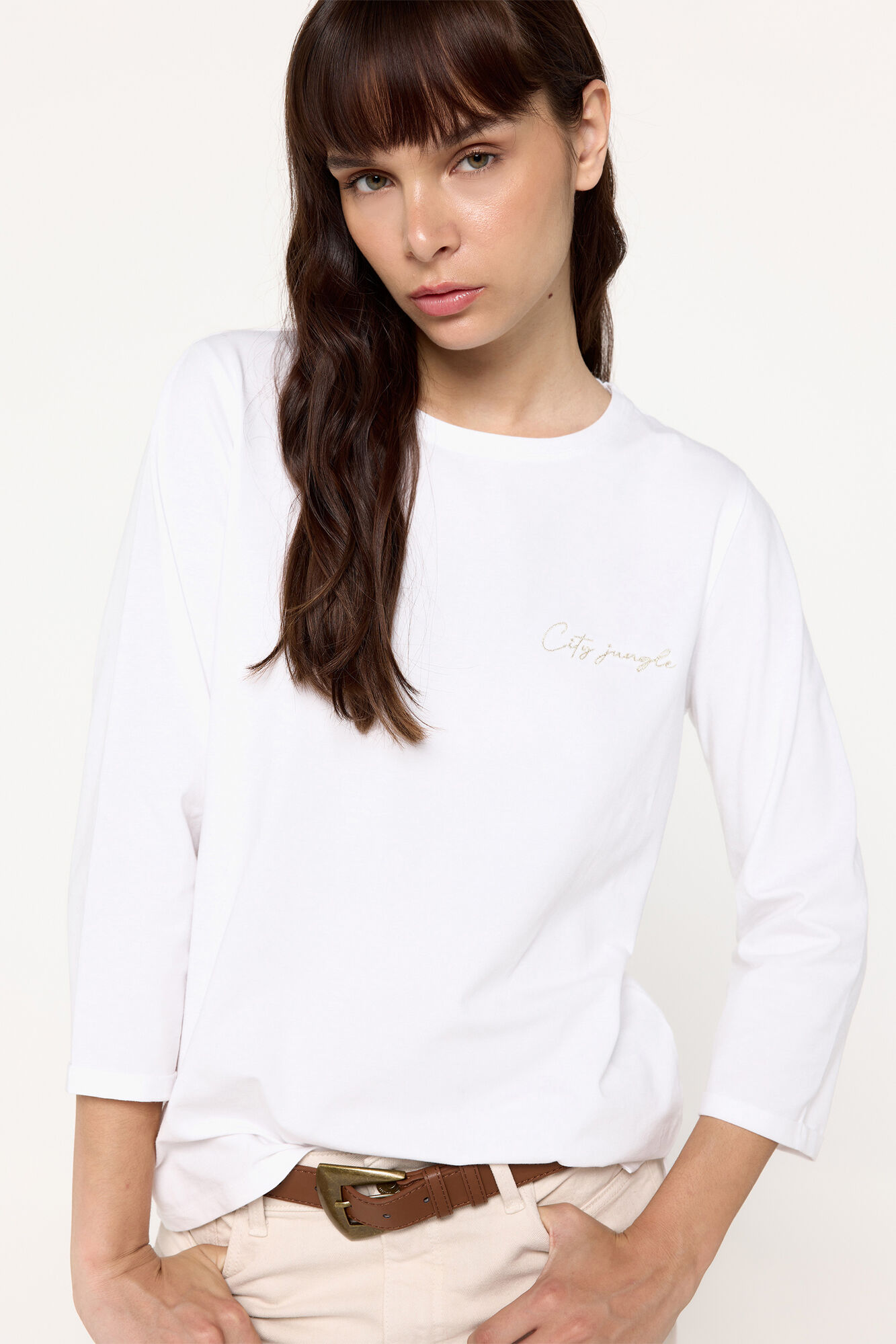 Milano Camiseta manga francesa cuello caja Blanco