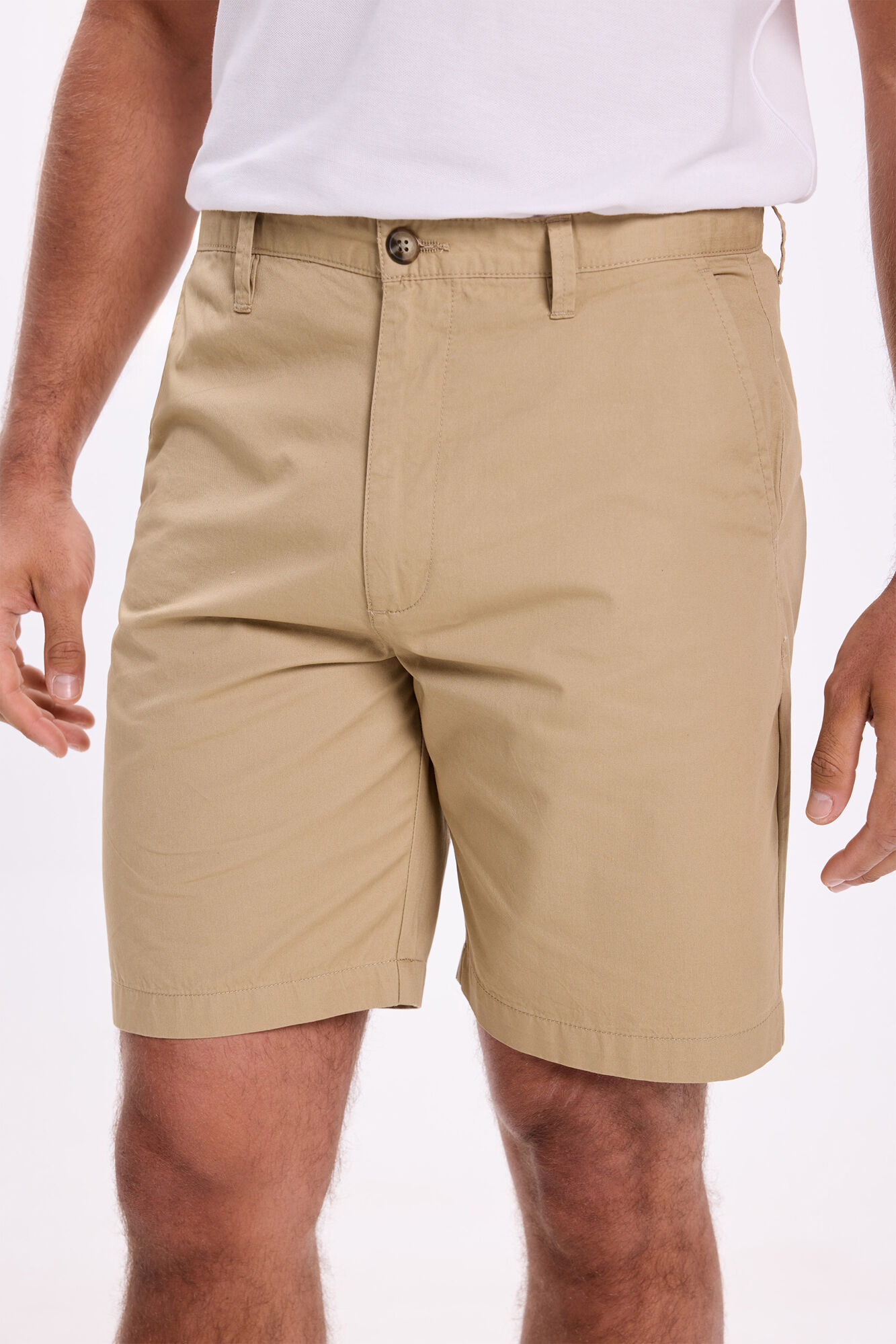 Milano Bermudas cl&aacute;sica de algod&oacute;n liso . Beige/Camel