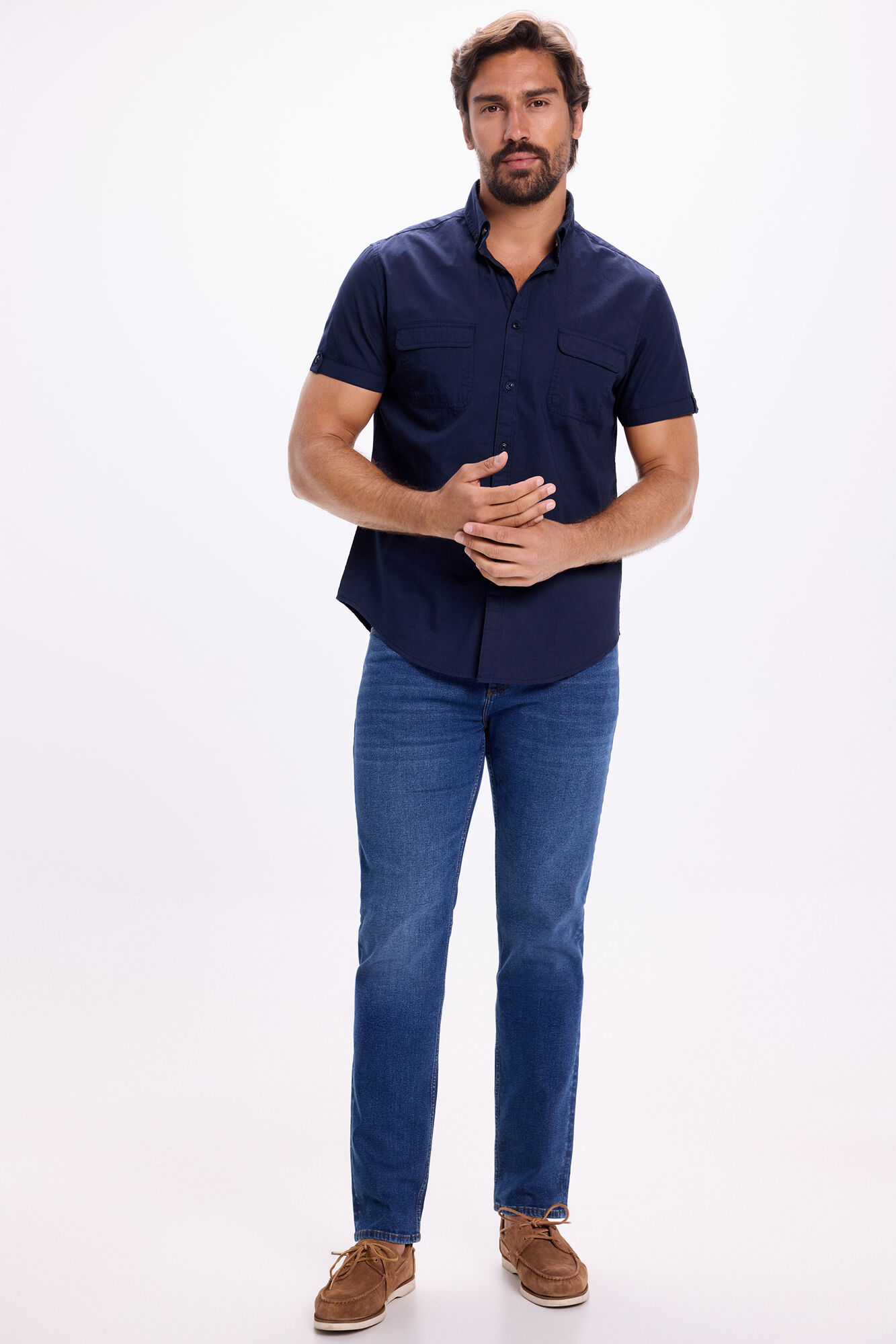 Milano Camisa de popel&iacute;n liso Azul