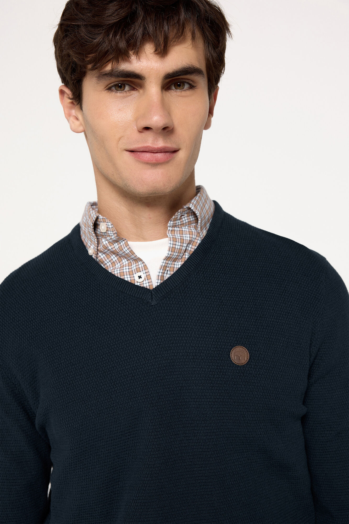 Milano Jersey Microestructura cuello pico Navy