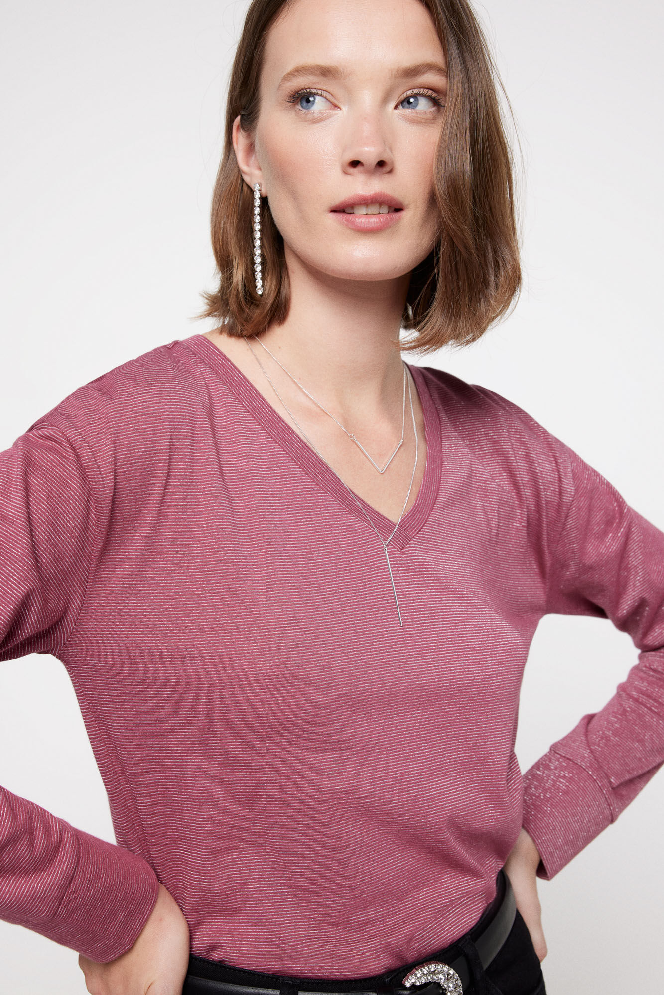 Milano Camiseta Rayas Lurex Fucsia