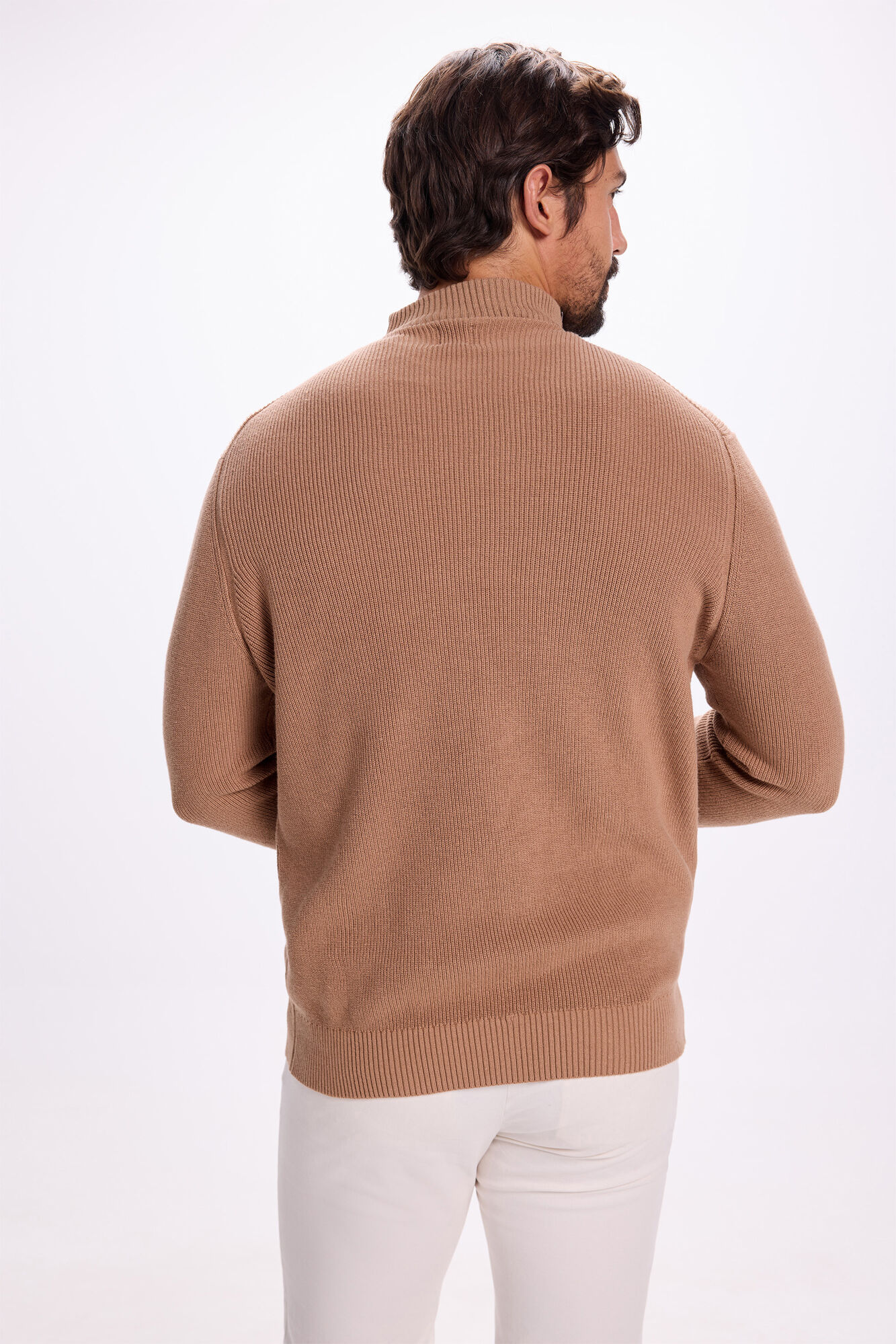 Milano Jersey media cremallera de algod&oacute;n Tostado