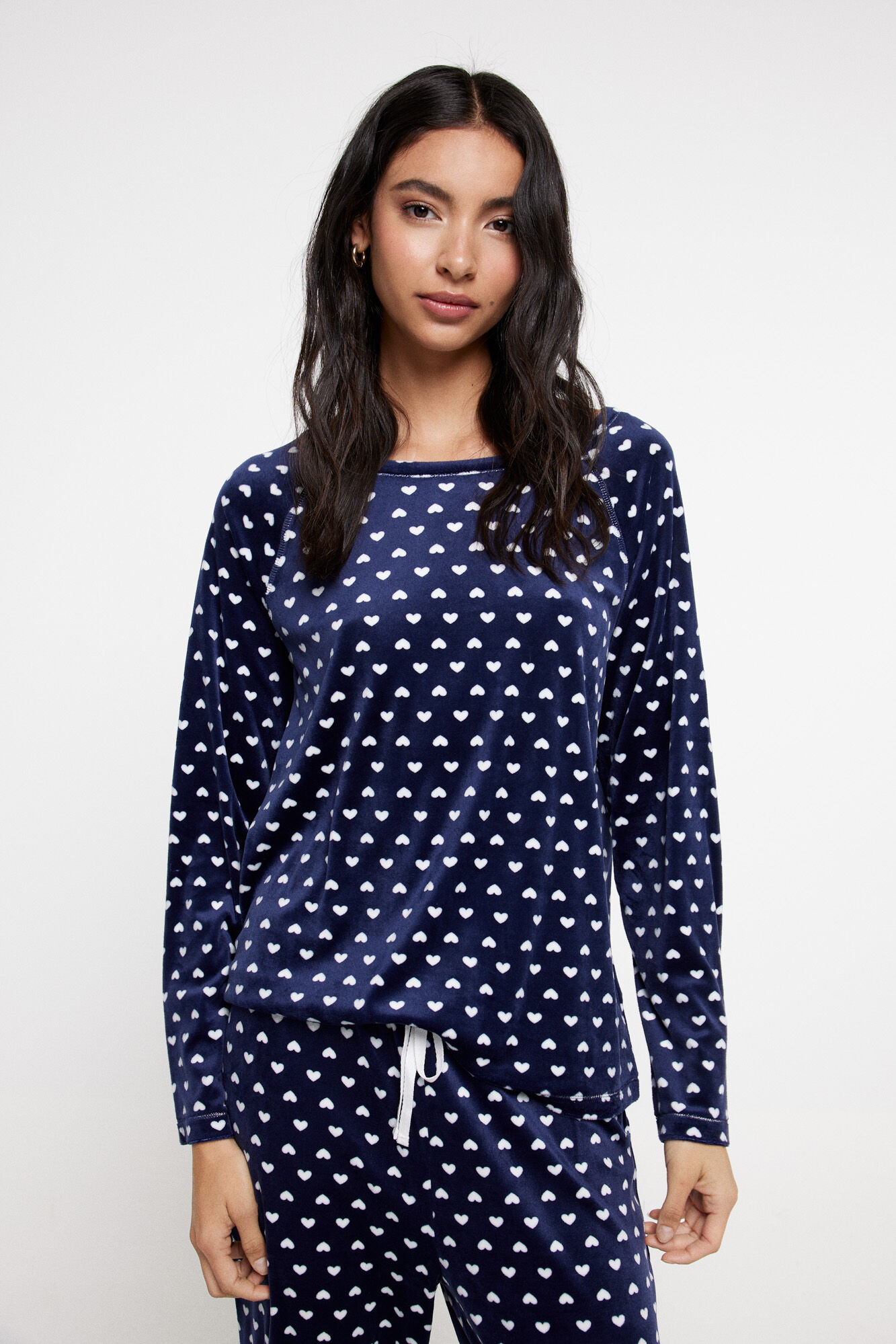 Milano Pijama largo velour corazones Navy