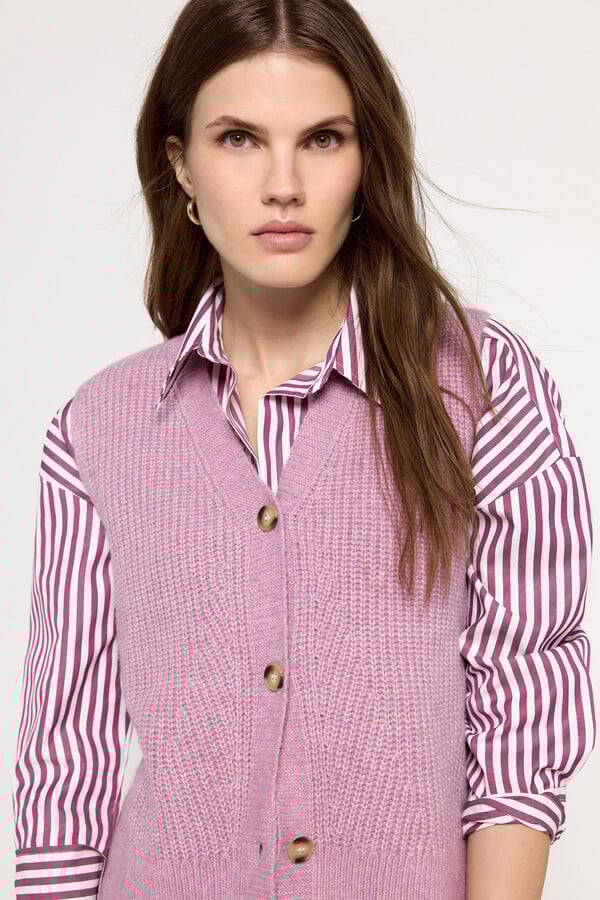 Milano Top chaleco punto grueso botones frontales Rosa