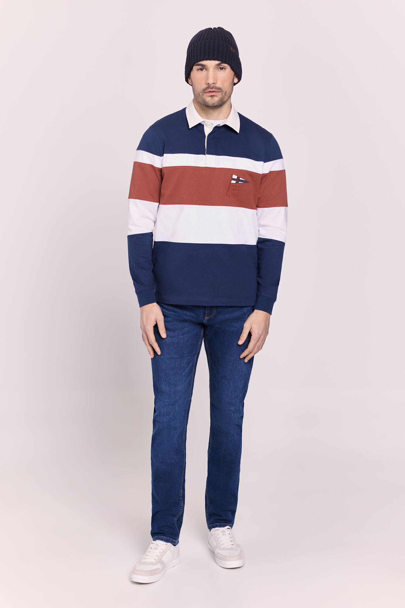 Milano Polo a rayas manga larga Navy