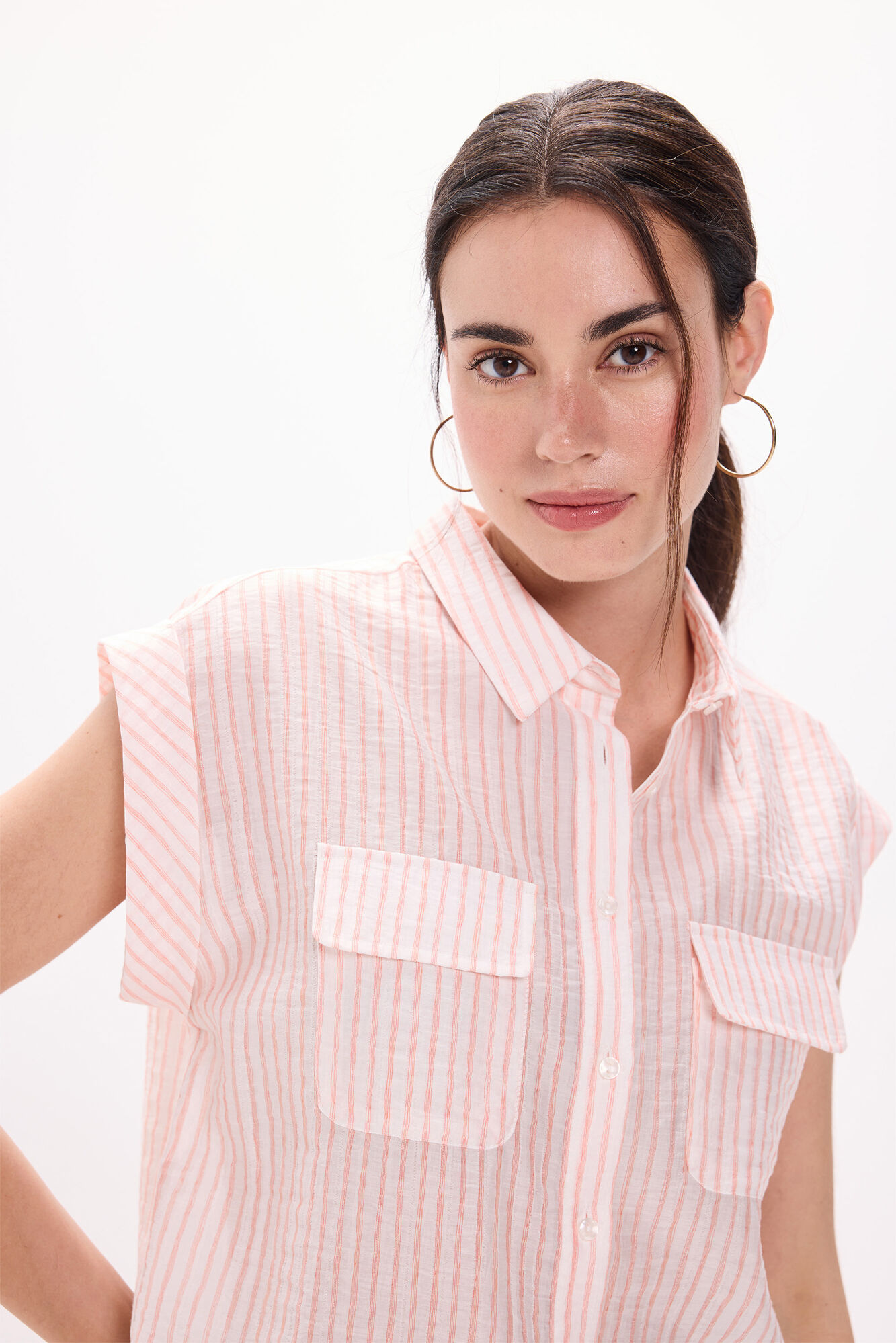 Milano Camisa fluida con bolsillos natural