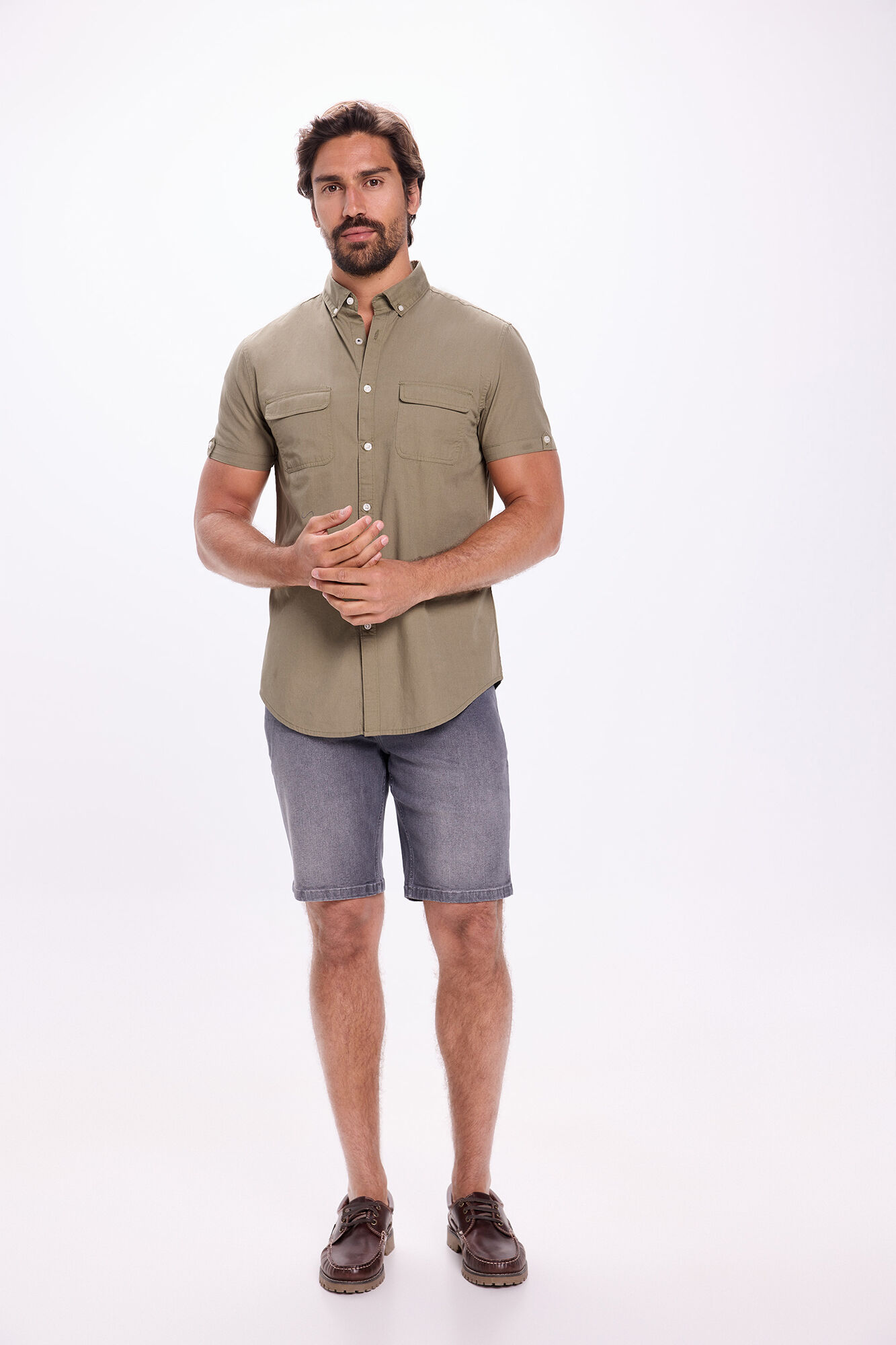 Milano Camisa de popel&iacute;n liso Kaki Oscuro