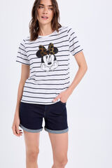 Milano Playera a rayas con estampado de Minnie Mouse y detalle de lazo o lazo dorado natural
