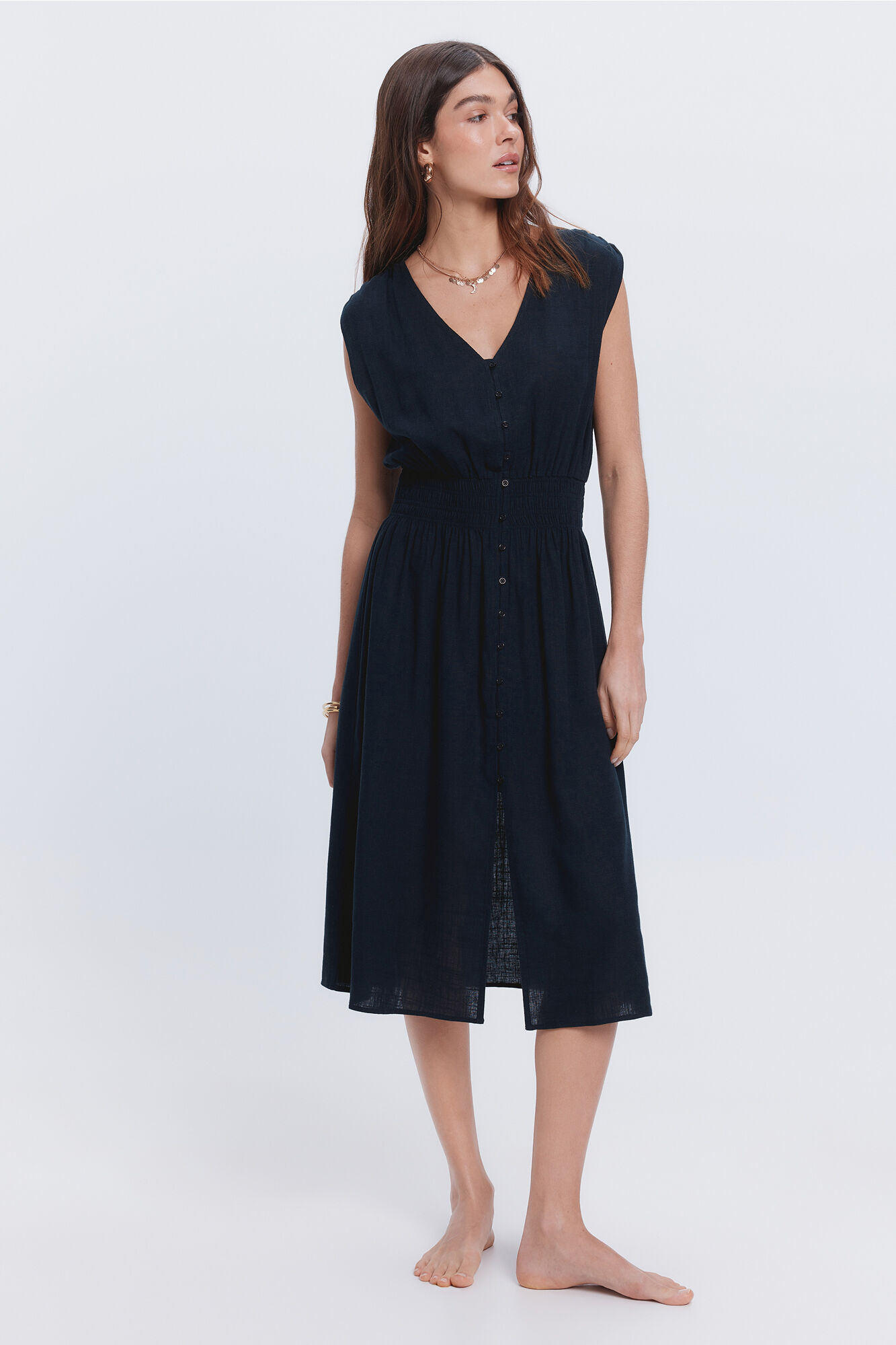 Milano Vestido midi lino Negro