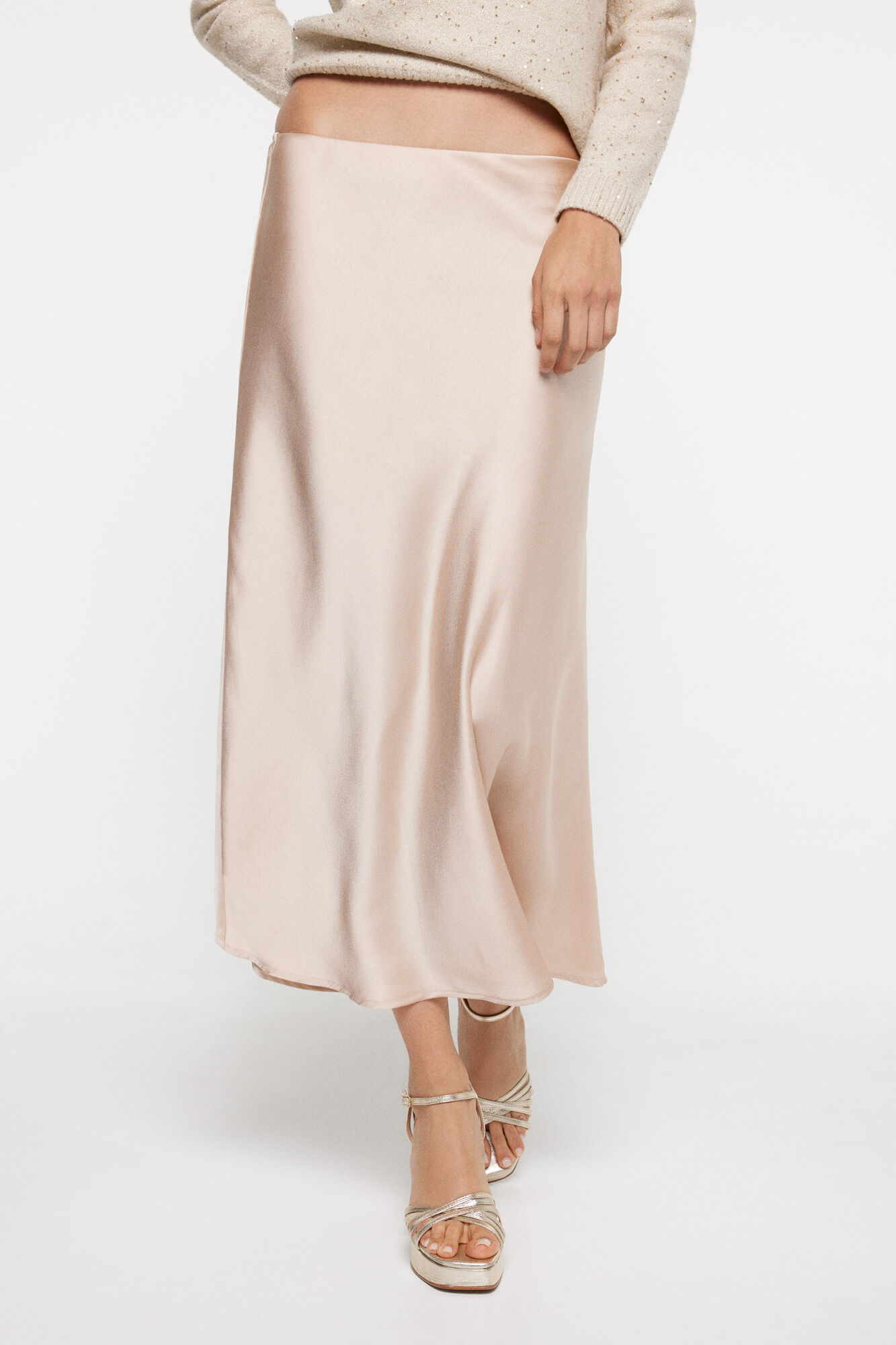 Milano Falda midi sat&eacute;n Beige