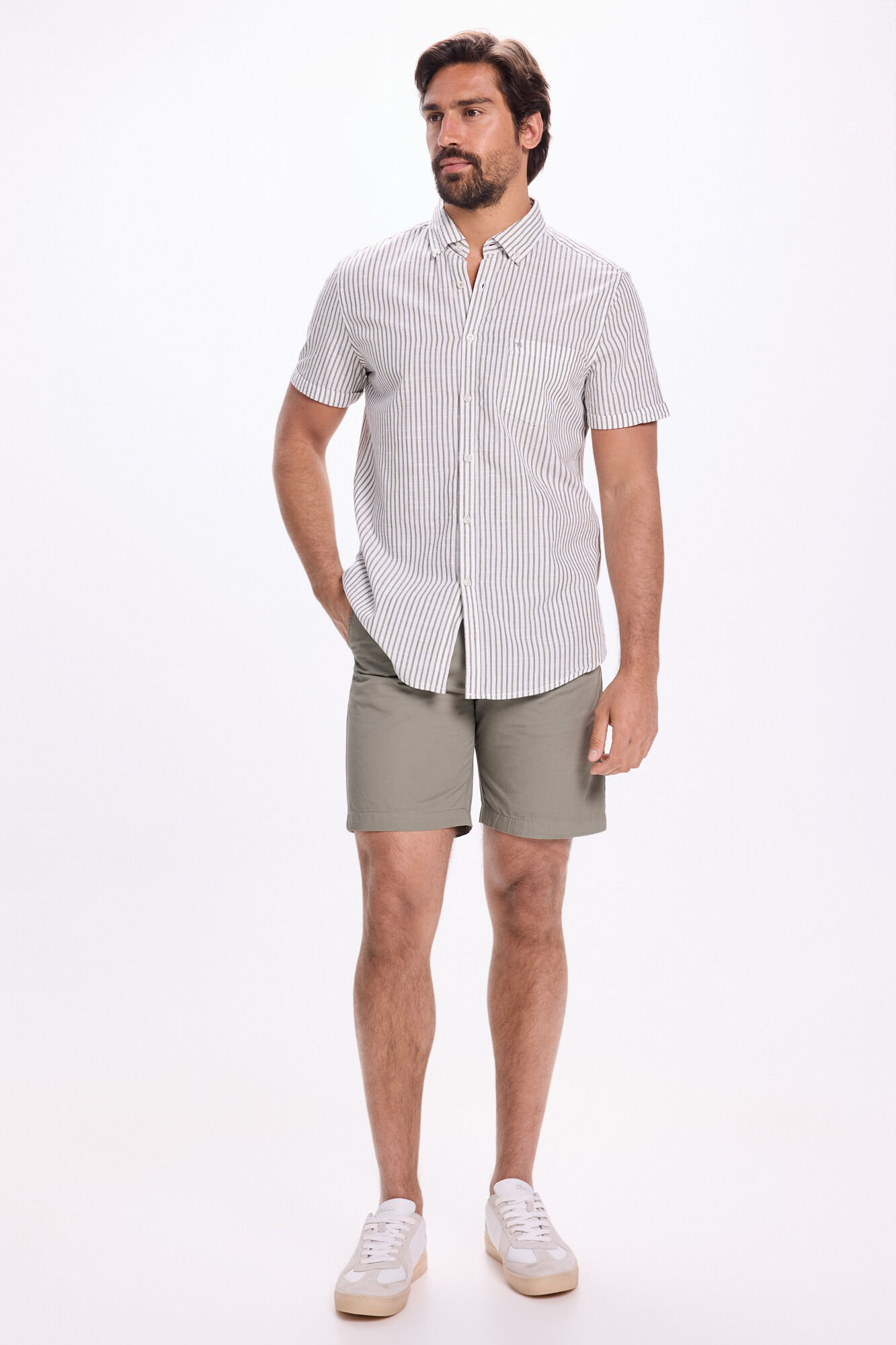 Milano Camisa de rayas rayas Kaki Oscuro