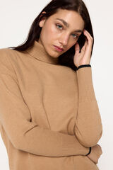 Fifty Outlet Suéter cuello vuelto dobladillo abierto Beige/Camel