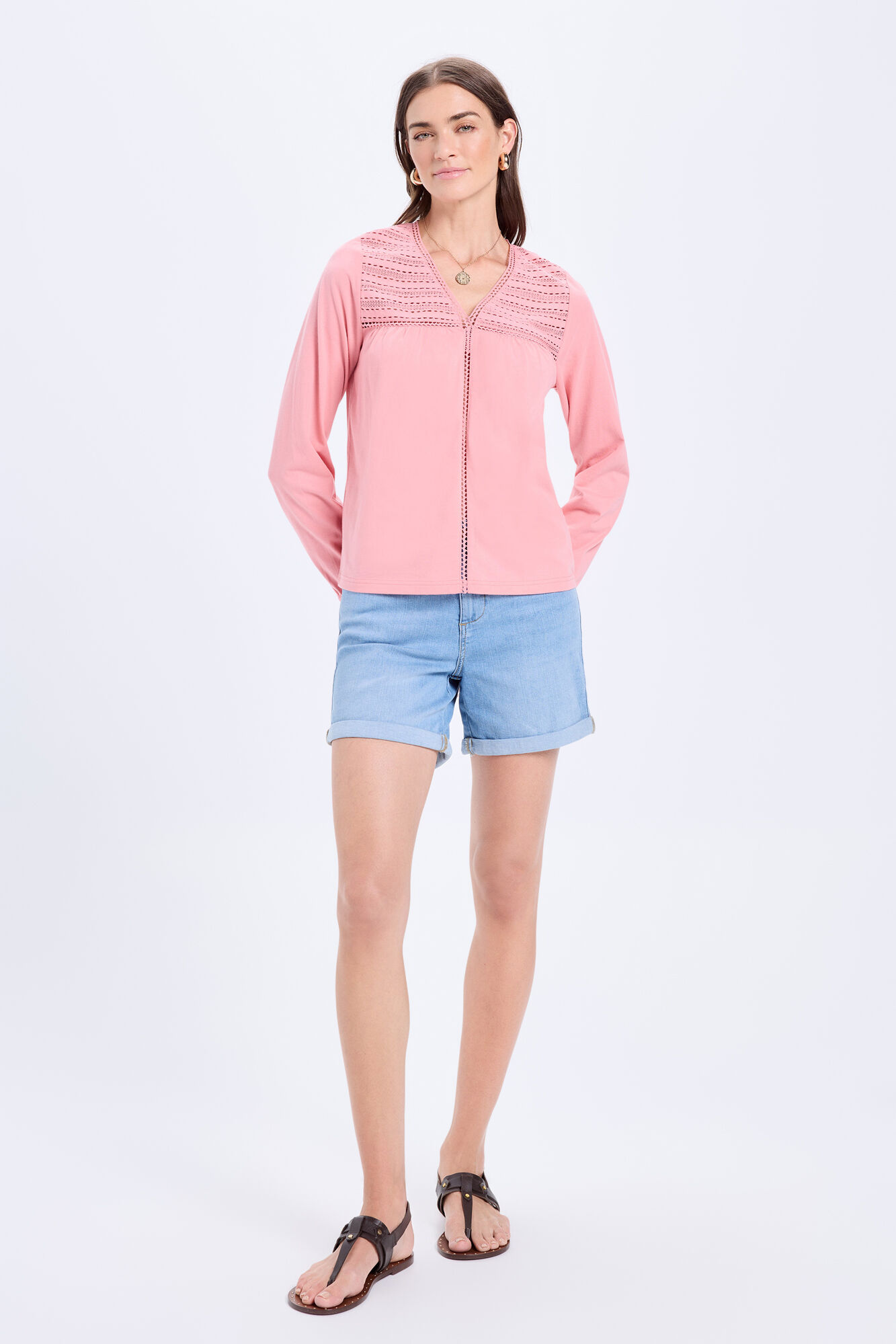 Milano playera combinada de manga larga Rosa