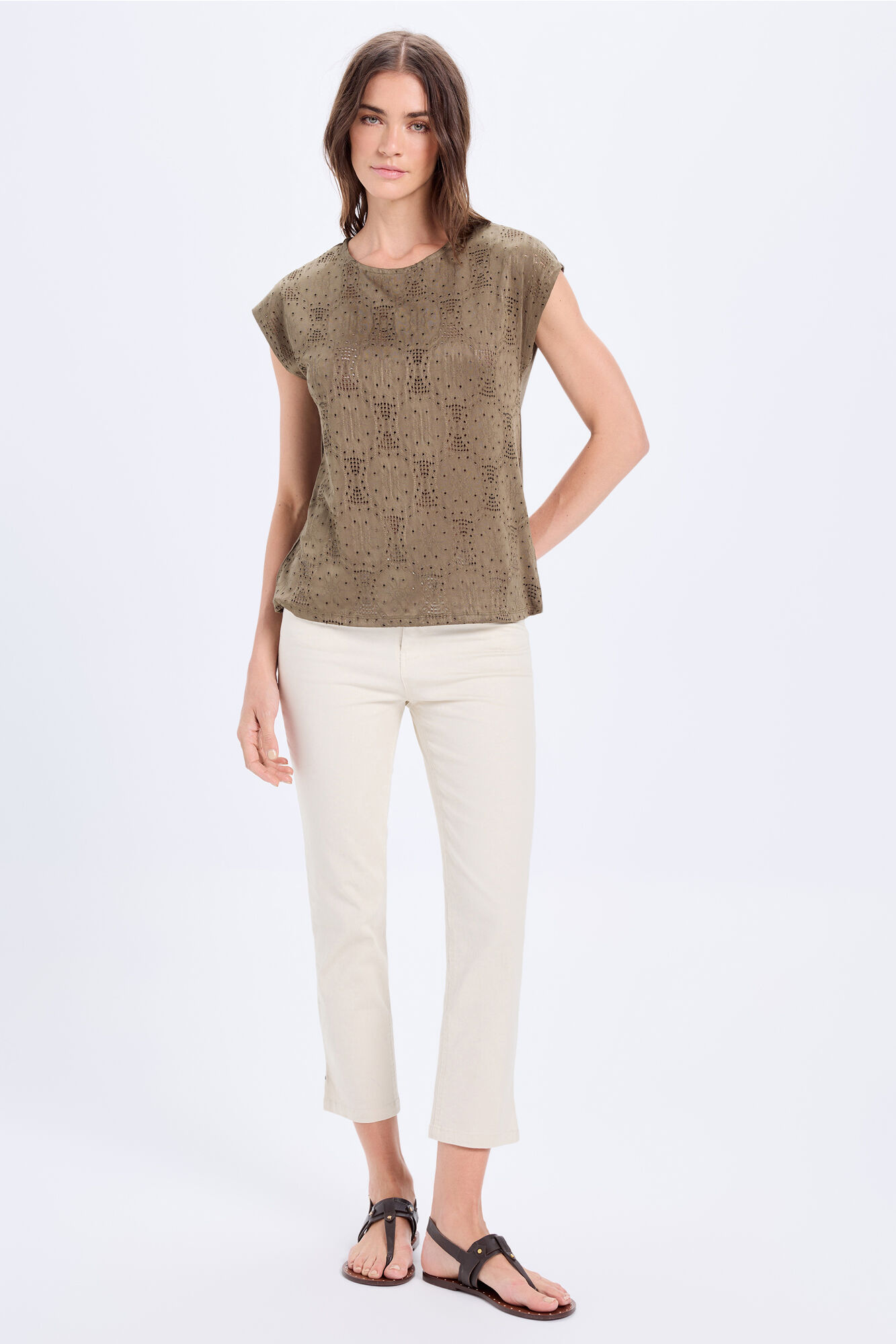 Milano Playera con parte delantera de jacquard bimaterial Kaki Oscuro