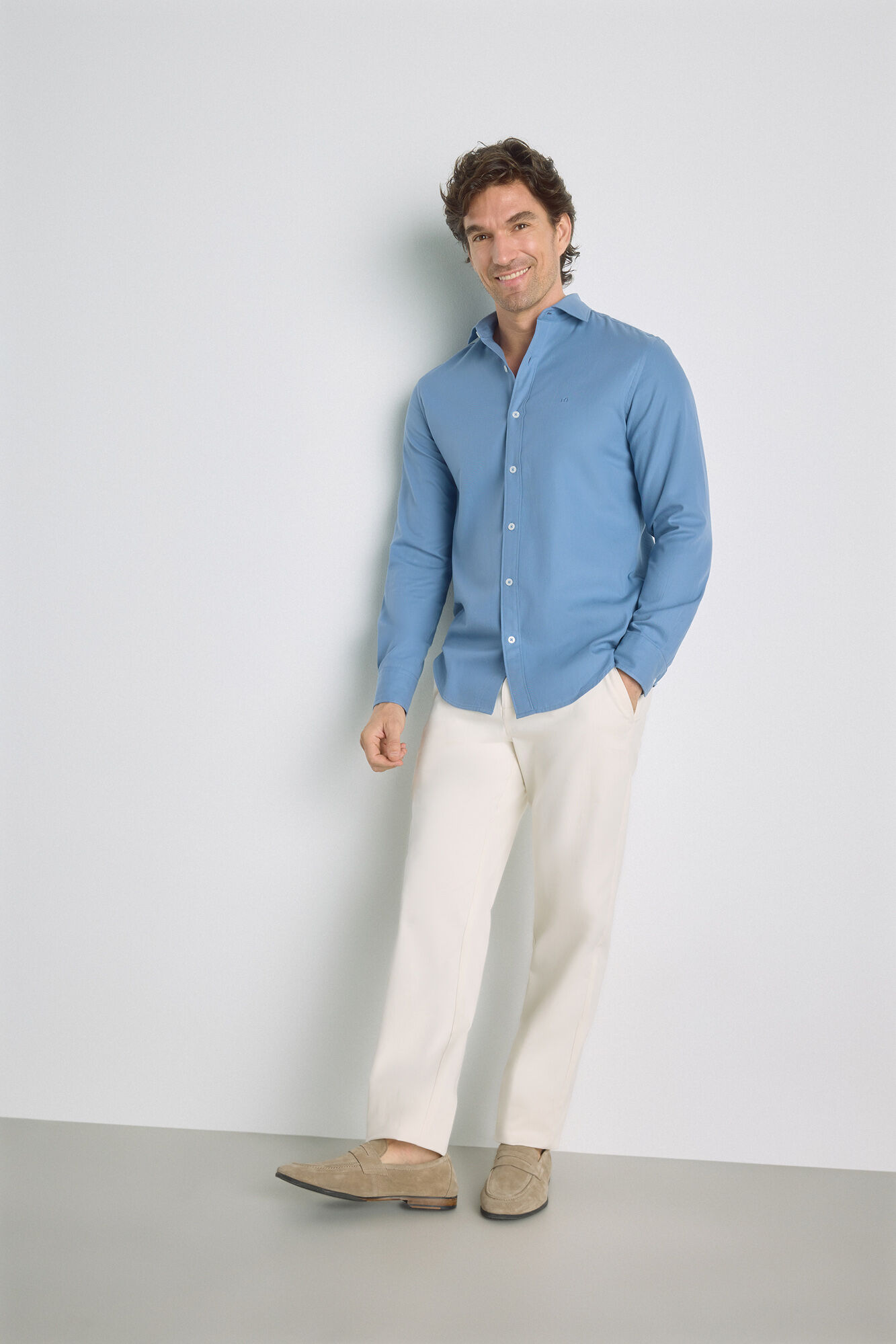 Milano Camisa lisa de manga larga Azul Claro