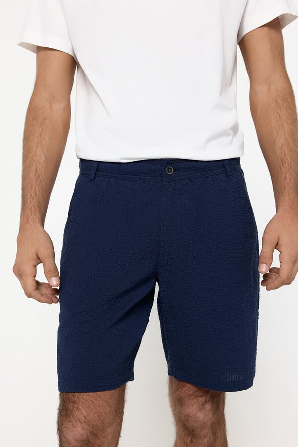 Milano Bermudas seersucker color liso Navy