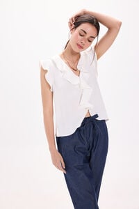 Fifty Outlet Blusa fluida con volantes Blanco