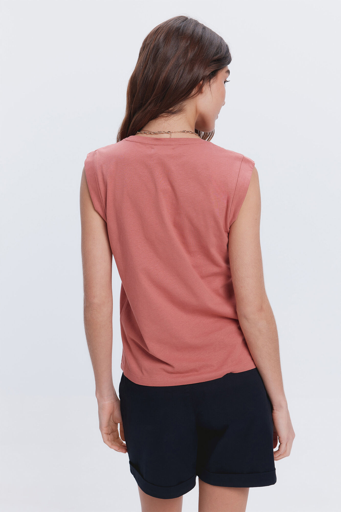 Milano Camiseta cuello pico nido de abeja en hombros Rojo/Coral