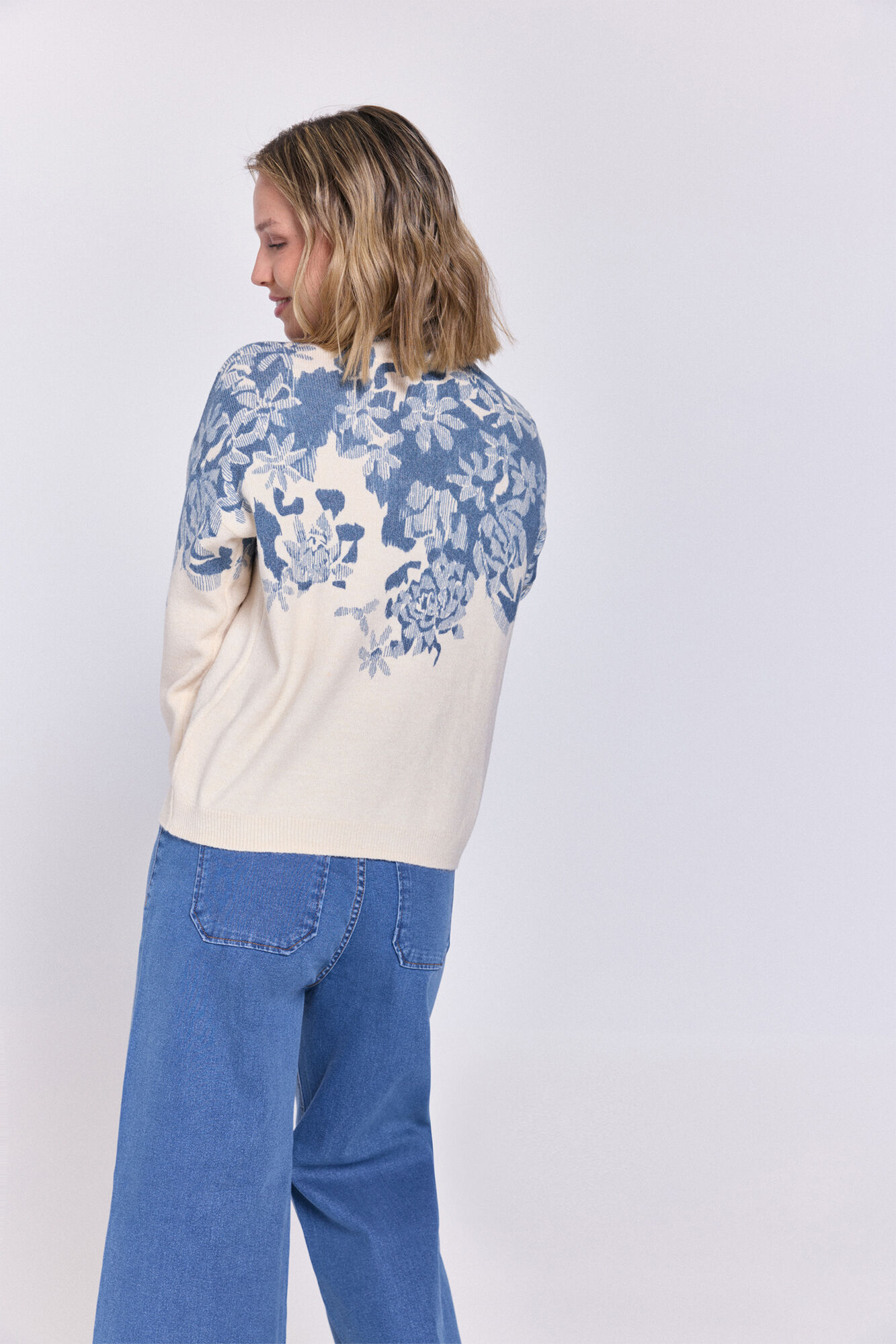 Milano Jersey con estampado floral en el cuello Azul