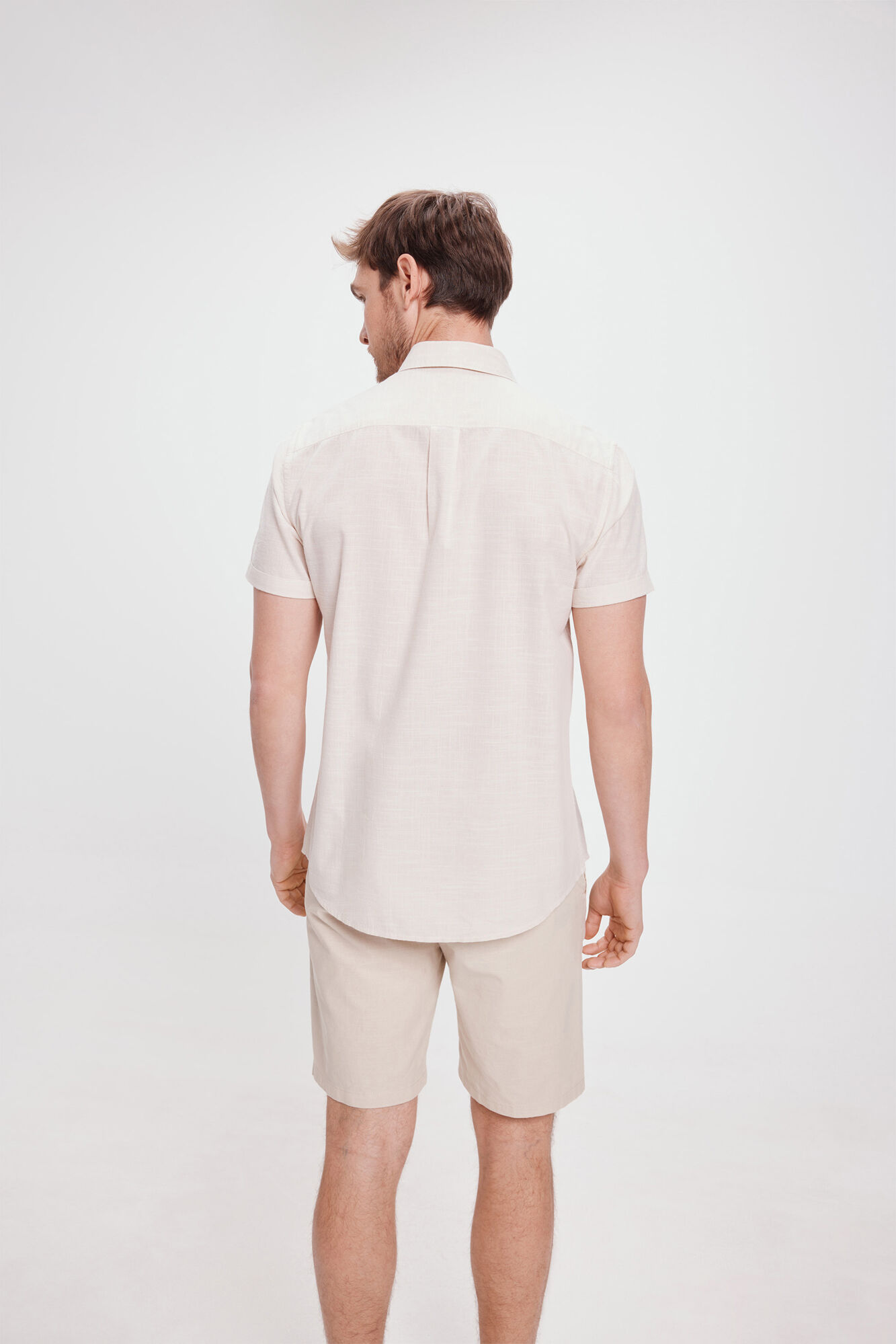 Milano Camisa Slub Lisa Bolsillos Beige