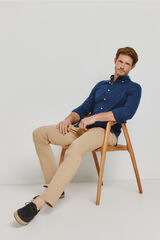 Milano Camisa lisa de manga larga Navy