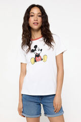 Fifty Outlet Playera tipo vintage cuello contraste estampado Mickey Mouse vintage Marfil