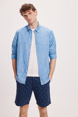 Milano Camisa Slub Lisa Azul