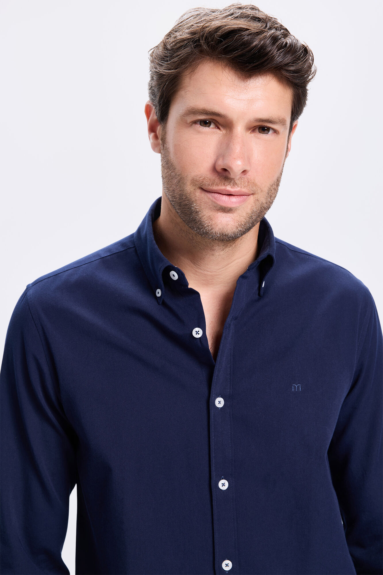 Milano Camisa de sarga liso Azul Oscuro