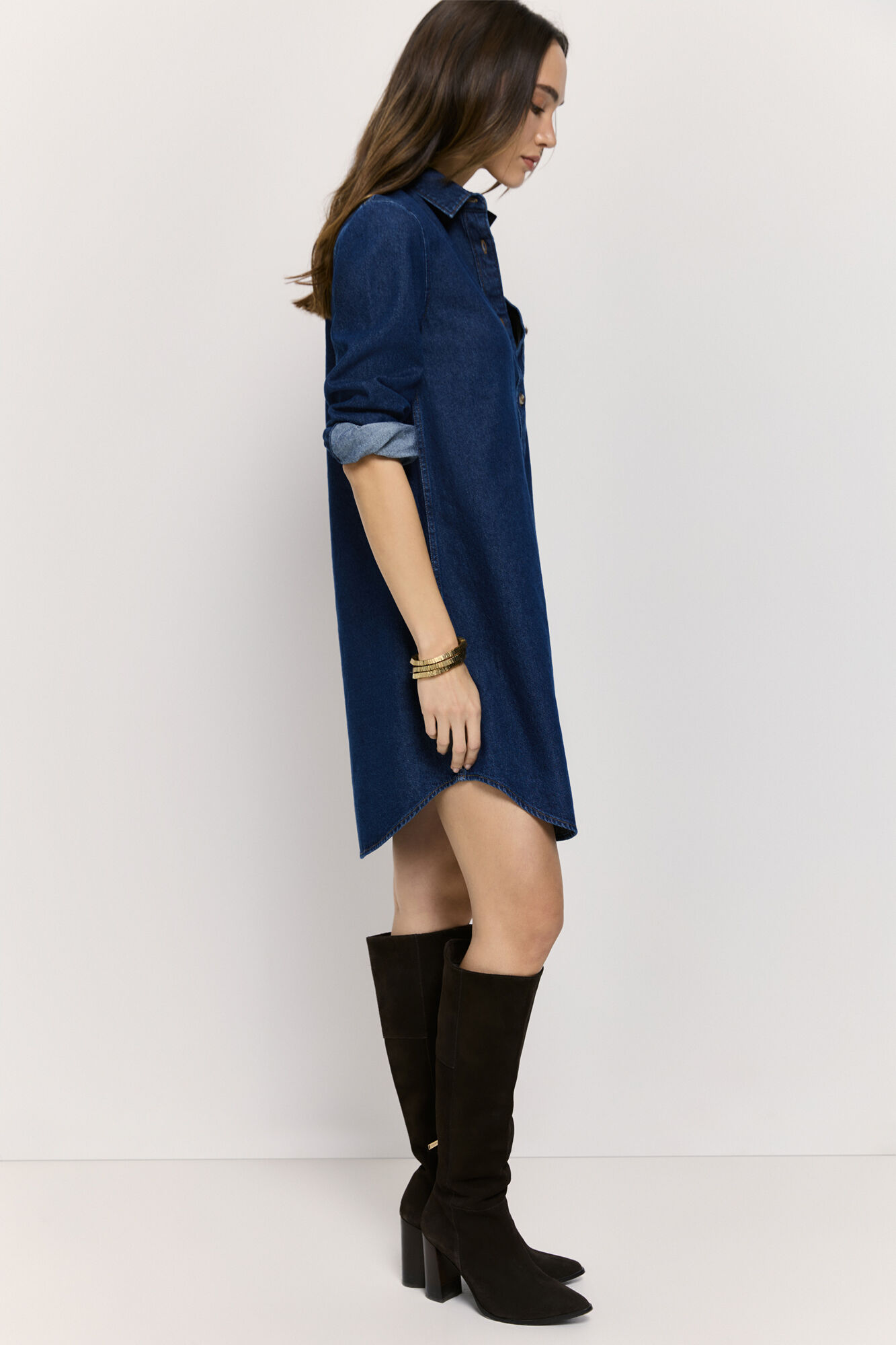 Milano Vestido cuello camisero con botones de mezclilla Azul