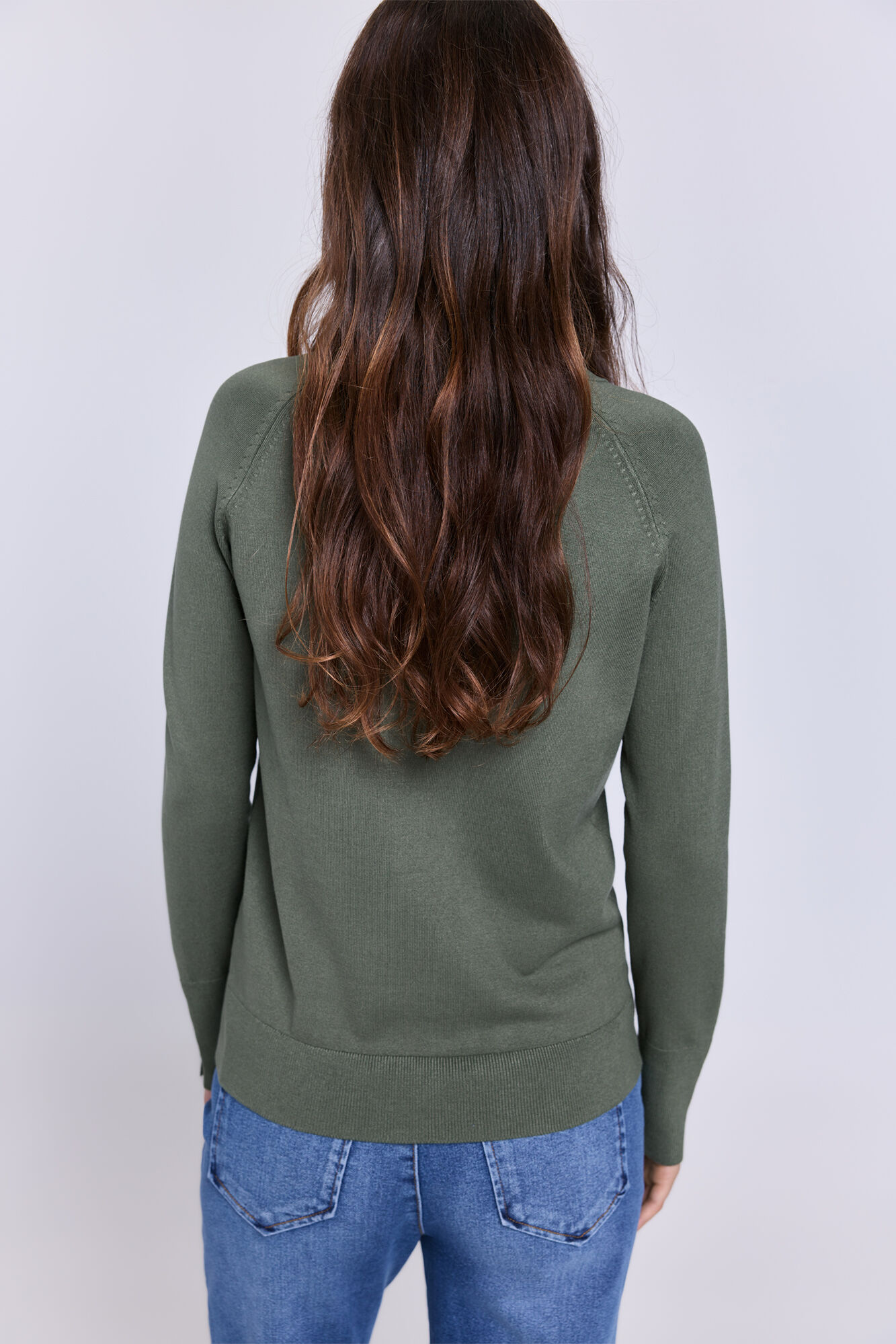 Milano Su&eacute;ter punto fino cuello redondo Kaki Oscuro