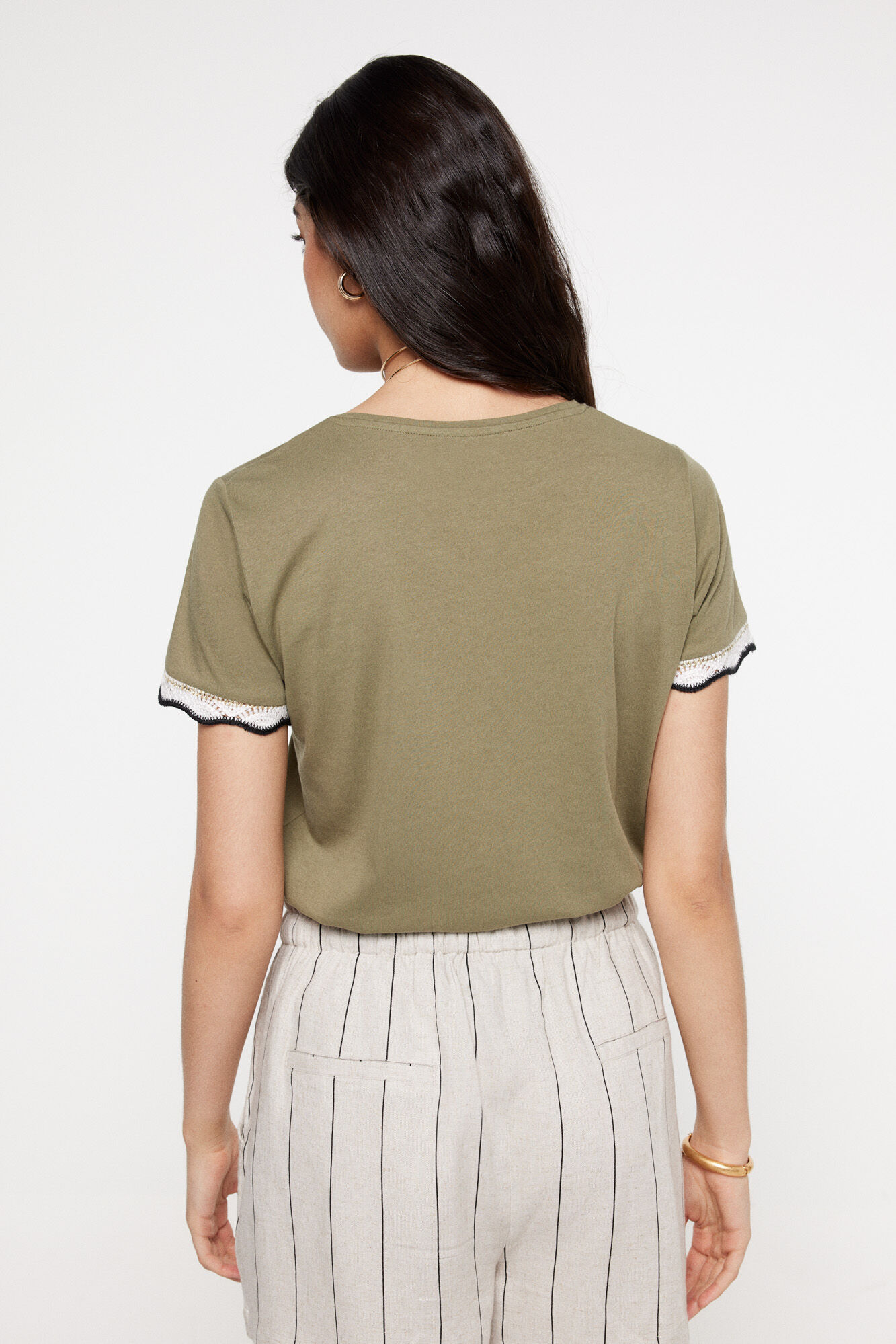 Milano Playera fornitura crochet manga Kaki Oscuro