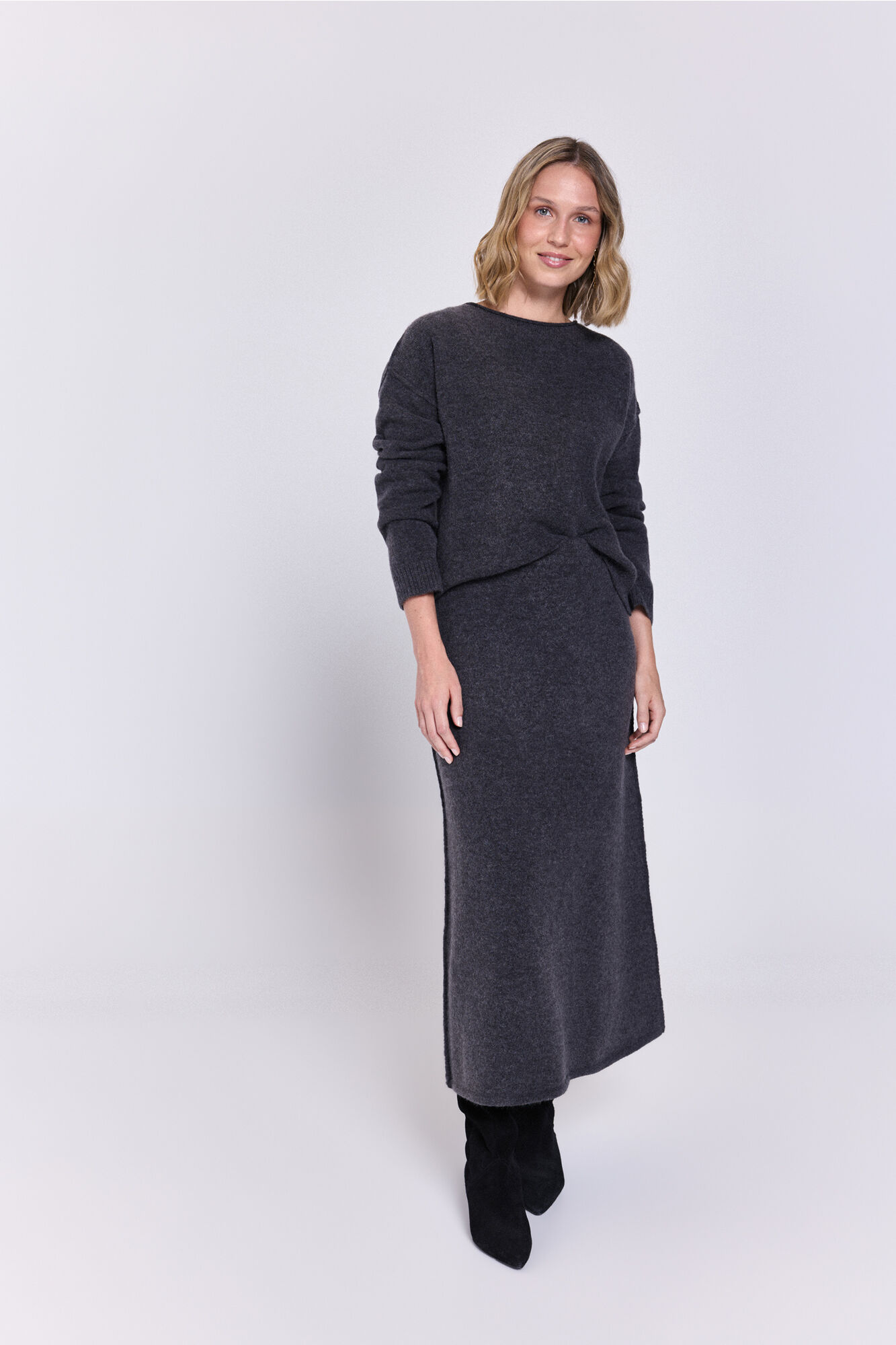 Milano Falda midi de tejido falda Gris Oscuro