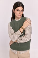 Milano Chaleco de tejido con detalle trenzado Kaki Oscuro