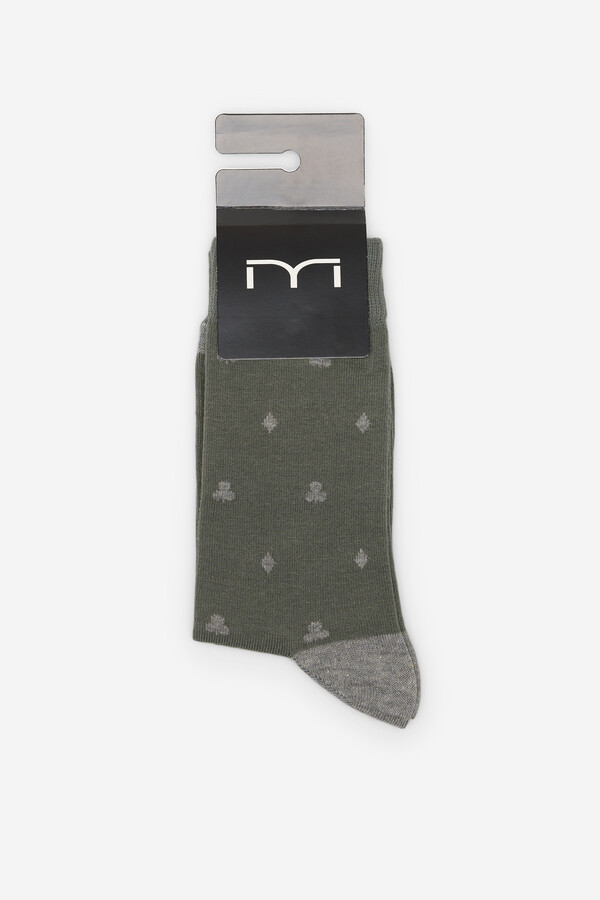 Milano Calcetines media caña con miniprint geométrico Kaki Oscuro